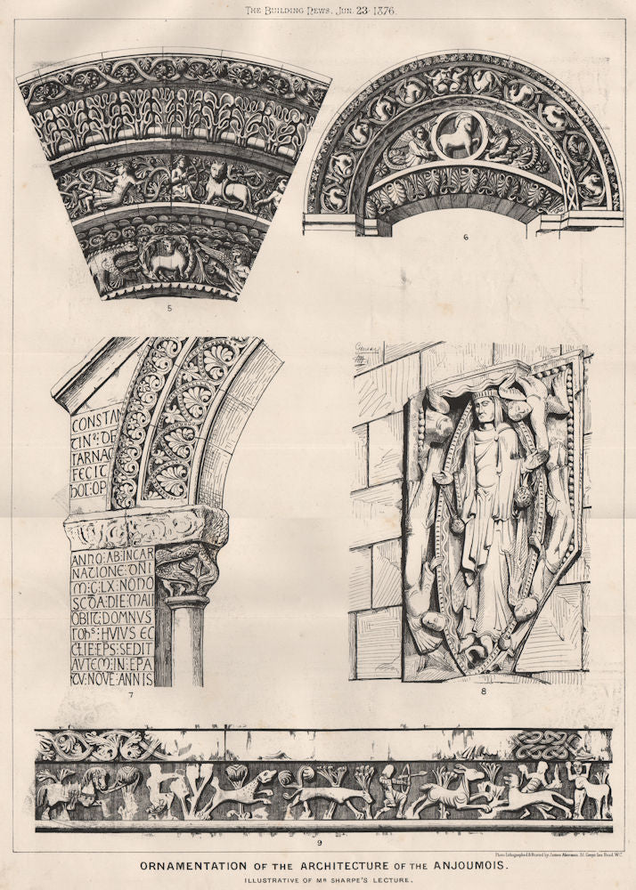 Ornamentation of Anjoumois architecture. Sharpe's lecture. Charente 1876 print